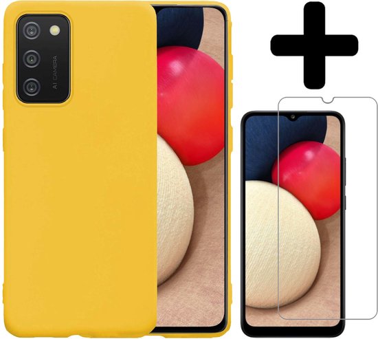 Coque Samsung A02s avec protection d'écran - Coque Samsung Galaxy A02s - Coque Samsung A02s en Siliconen avec protection d'écran - Jaune