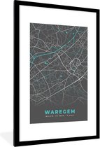Fotolijst incl. Poster - België – Waregem – Stadskaart – Kaart – Blauw – Plattegrond - 80x120 cm - Posterlijst
