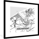 Cadre photo avec affiche Zwart Wit- Plan de la ville - Zwart Wit - Carte - Nieuwpoort - België - Carte - 40x40 cm - Cadre pour affiche