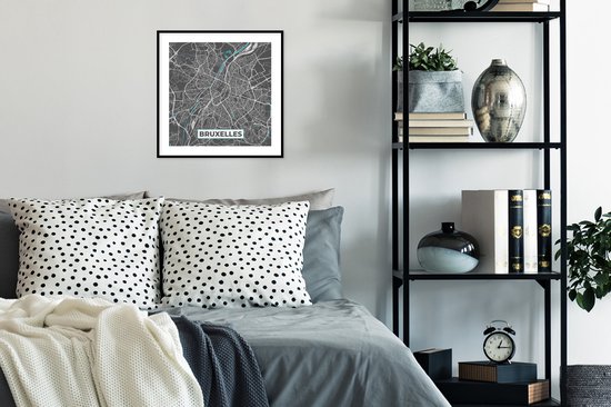 Cadre photo avec affiche - Plan de la ville - Grijs - Carte - Bruxelles - België - Carte - 40x40 cm - Cadre pour affiche