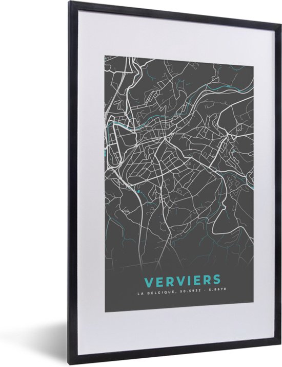 Fotolijst incl. Poster - Stadskaart – Grijs - Kaart – Verviers – België – Plattegrond - 40x60 cm - Posterlijst