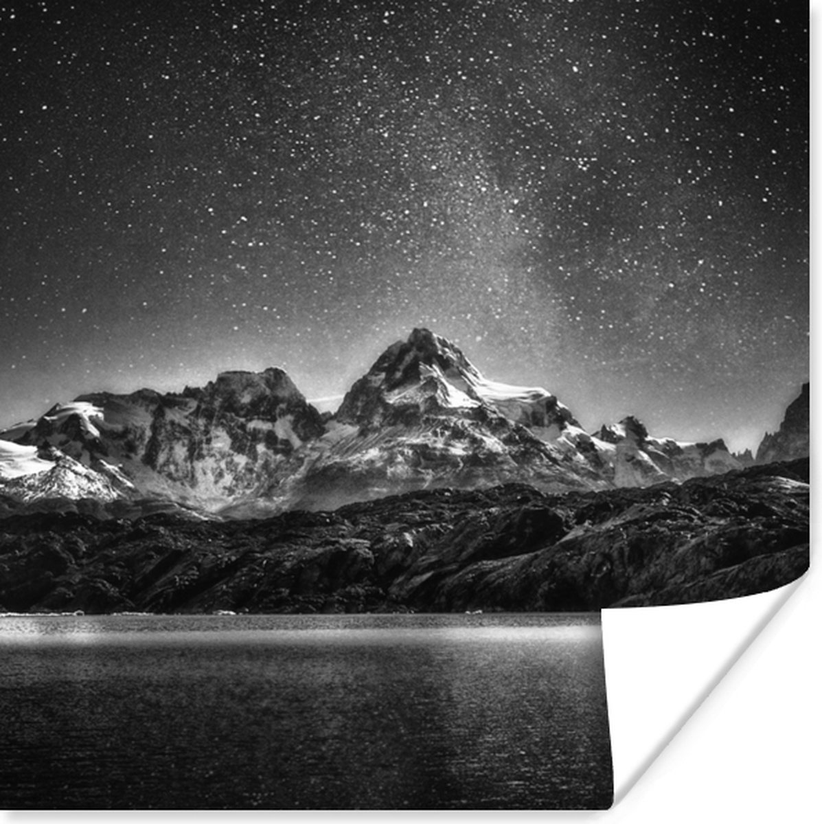 Poster Sterrenhemel - Berg - Nacht - 75x75 cm