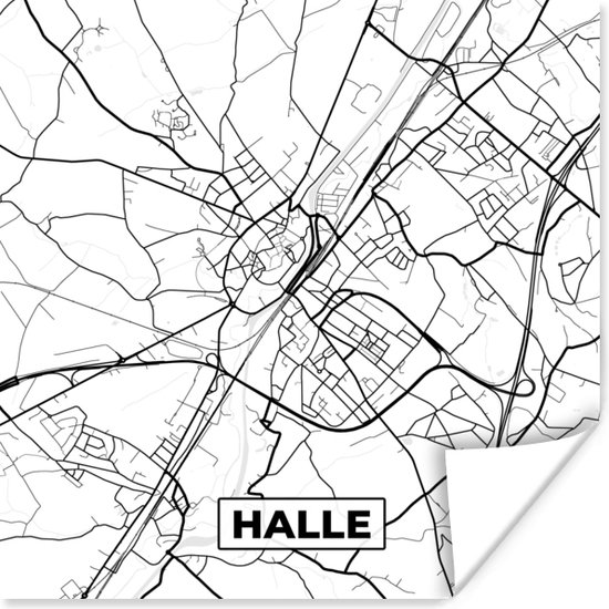Poster Zwart Wit - België - Plattegrond - Stadskaart - Kaart - Halle