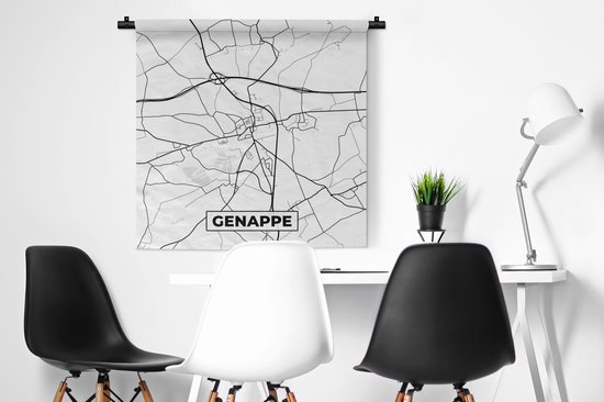 Wandkleed - Wanddoek - Stadskaart – Plattegrond – België – Zwart Wit – Genappe – Kaart - 90x90 cm - Wandtapijt