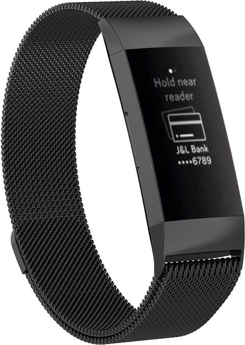Milanees bandje - zwart, geschikt voor Fitbit Charge 3 & Charge 4 - maat M/L