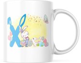 Paas Mok konijnen oren pasen X blauw | Paas cadeau | Pasen | Paasdecoratie | Pasen Decoratie | Grappige Cadeaus | Koffiemok | Koffiebeker | Theemok | Theebeker