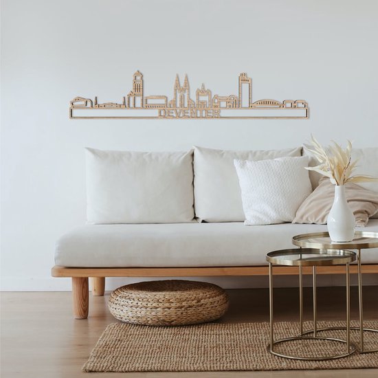 Skyline Deventer Eikenhout 130 Cm Wanddecoratie Voor Aan De Muur Met Tekst City Shapes
