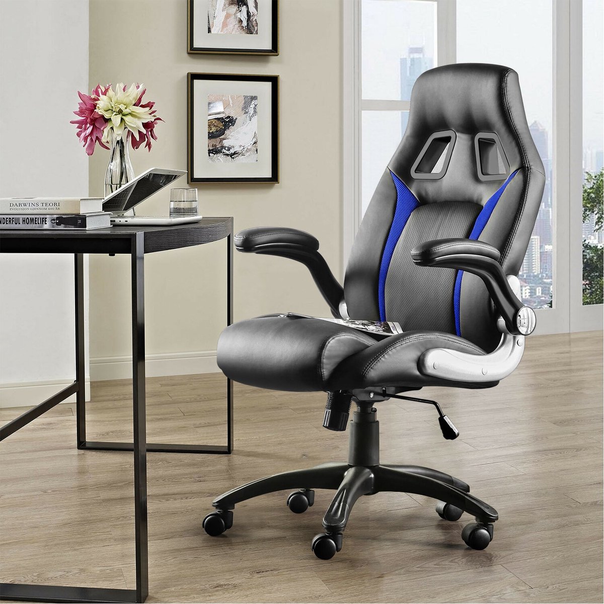 Zaza Home Bureau Stoel Stoel Stoel Zwenkstoel Schommelfunctie Hoogte Verstelbare Ergonomische 360 Dribot Wielen Moderne Schick