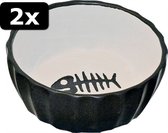 2x KATTENEETBAK ZWART/WIT+VIS 11CM