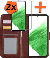 Samsung Galaxy A53 Hoesje Bookcase Met 2x Screenprotector - Samsung Galaxy A53 Screenprotector 2x - Samsung Galaxy A53 Book Case Met 2x Screenprotector Bruin