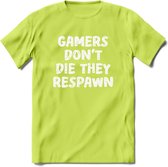 Gamers don't die T-shirt | Gaming kleding | Grappig game verjaardag cadeau shirt Heren – Dames – Unisex | - Groen - XXL