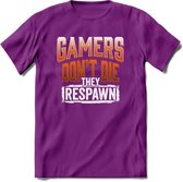 Gamers don't die T-shirt | Oranje | Gaming kleding | Grappig game verjaardag cadeau shirt Heren – Dames – Unisex | - Paars - M