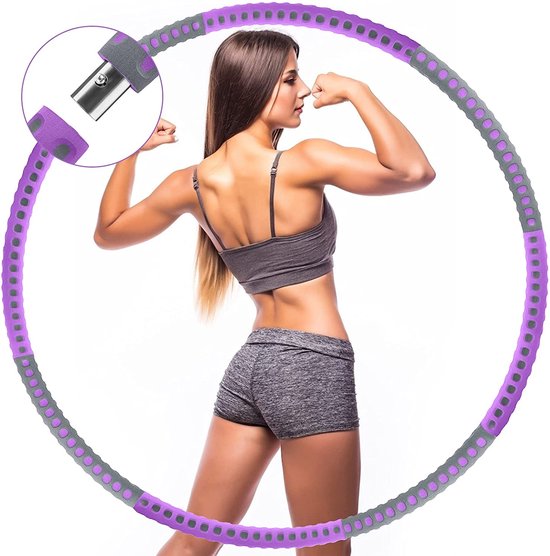 Hoelahoep - Fitness - hoelahoep met gewicht - verstelbaar 1.2kg tot 3.2kg - hula hoop fitness – paars/grijs - Cadeau - Merkloos