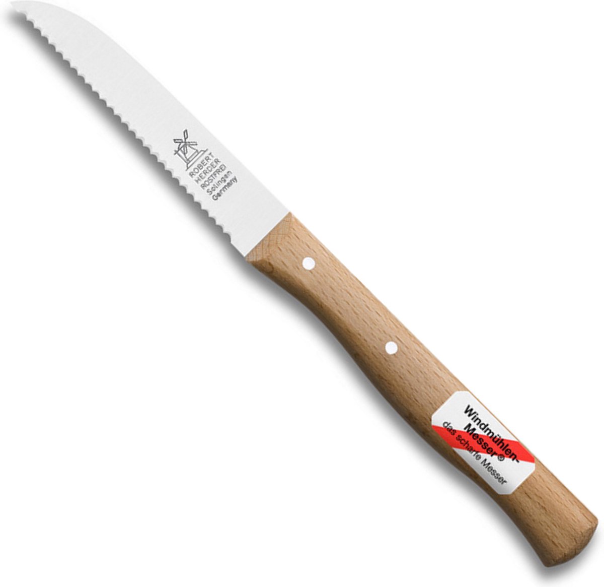 Robert Herder Molenmes – Tomatenmesje – RVS – Gekarteld – Lemmet 85 mm – Heft Beukenhout
