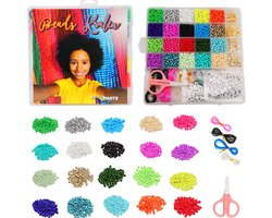 Vardaan Kralen Set - DIY Sieraden Set - 6000 kralen - 2mm Glaszaad Kralen - 20 Kleuren - Inclusief Elastisch Draad - Schaar - Gouden Sluiting - Knutselen - Kralen Set Creative Kit - Armbandjes - Kralenketting - Kralendoos