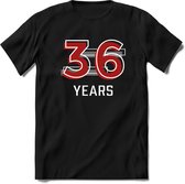 36 Years - Feest kado T-Shirt Heren / Dames - Rood / Grijs - Perfect Verjaardag Cadeau Shirt - grappige Spreuken, Zinnen en Teksten. Maat XXL