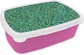 Broodtrommel Roze - Lunchbox - Brooddoos - Jungle - Dieren - Patroon - 18x12x6 cm - Kinderen - Meisje