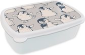 Broodtrommel Wit - Lunchbox - Brooddoos - Patronen - Pinguïn - IJs - 18x12x6 cm - Volwassenen