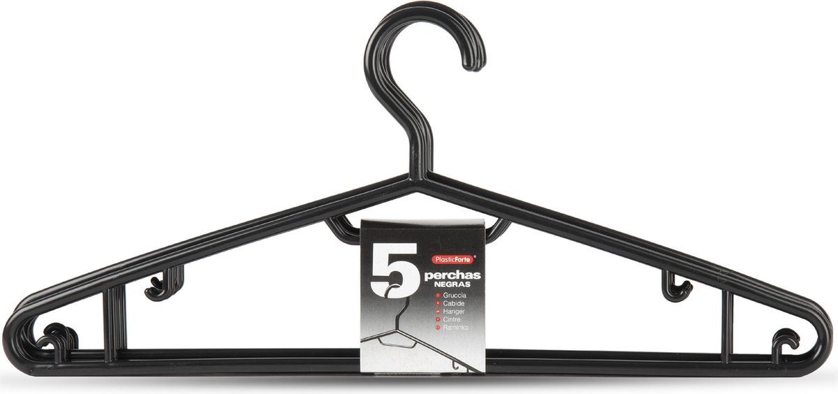 Plasticforte Kledinghangers - 15x - zwart - kunststof - 40 cm - kleerhangers