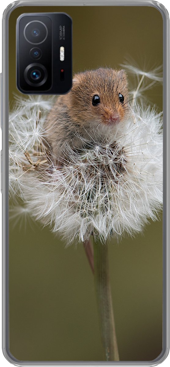 Telefoonhoesje Geschikt voor Xiaomi 11 Lite 5G NE hoesje - Muis - Jong - Bloemen - Siliconen Telefoonhoesje Telefoonhoesje