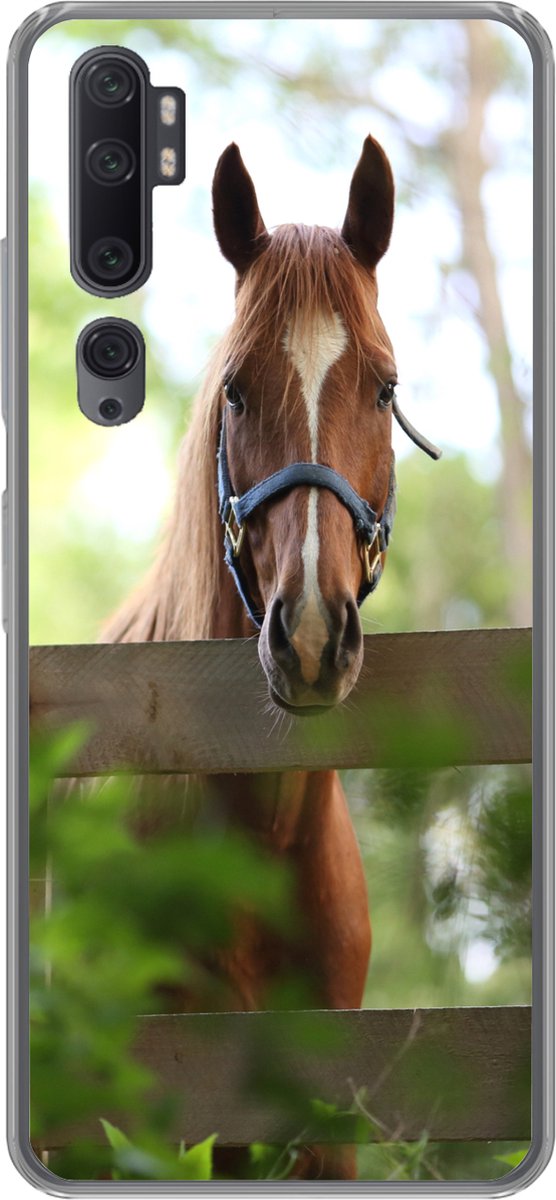 Telefoonhoesje Geschikt voor Xiaomi Mi Note 10 hoesje - Paard - Natuur - Hek - Siliconen Telefoonhoesje Telefoonhoesje