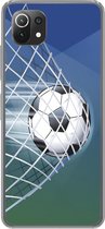 Geschikt voor Xiaomi 11T hoesje - Een illustratie van een voetbal in het net -Jongens - Meisjes - Kinderen - Siliconen Telefoonhoesje