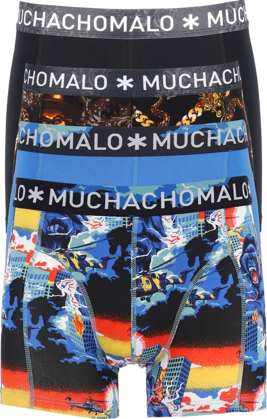 Muchachomalo heren boxershorts (4-pack) - shorts King Kong Cuban Link - print - blauw - zwart - Maat: S