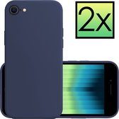 Hoes Geschikt voor iPhone SE 2022 Hoesje Cover Siliconen Back Case Hoes - Donkerblauw - 2x