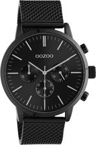 OOZOO Timepieces - Zwarte horloge met zwarte metalen mesh armband - C10914 - Ø45