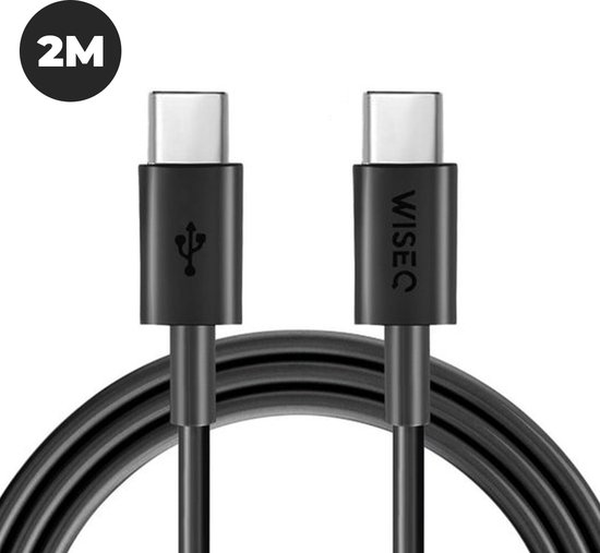 WiseQ Q USB-C naar USB C Kabel - 2 METER Oplaadkabel - Zwart