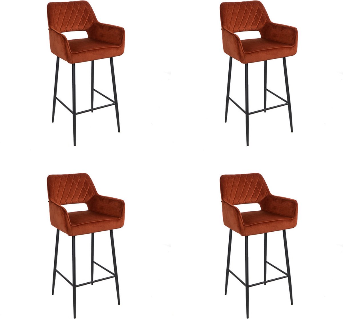 Bronx71® Velvet barkruk Mika koper 78 cm - Barkrukken set van 4 - barstoel