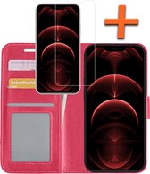 iPhone 13 Hoesje Bookcase Met Screenprotector - iPhone 13 Screenprotector - iPhone 13 Book Case Met Screenprotector Donker Roze