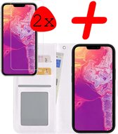 iPhone 13 Pro Max Hoesje Bookcase 2x Screenprotector - iPhone 13 Pro Max Case Hoes Cover - iPhone 13 Pro Max Screenprotector 2x - Wit