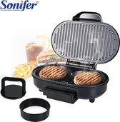 Sonifer Hamburger Grill - Hamburgerpers - Inclusief Hamburgerpers - Hamburger Pers - Elektrische Hamburger Maker - Hamburgermaker - Anti-aanbaklaag - Hamburger Maker - Voor 2 Burgers - Ontbij
