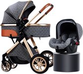 Buggy Set - 3-Delige Set - Kinderwagen 3 In 1 - Multifunctionele Werking - 3 In 1 Buggy - Opvouwbare Buggy - Kwalitatieve Buggy - Grijs