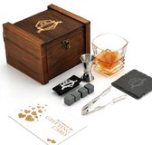 Anouks Whiskey Giftbox - Incl. Stenen, Glas, Kistje, Ijstang, Onderzetter, Maatbeker - Graniet - Vaderdag Cadeau - Donkerbruin