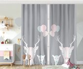 Zethome - Gordijn - 140x260 cm - Kant en Klaar - Geschikt voor een rail of Roede - Digitaal Printen - Washbar - Grijis Hert - 2 Stuks - Totale Breedte 280cm
