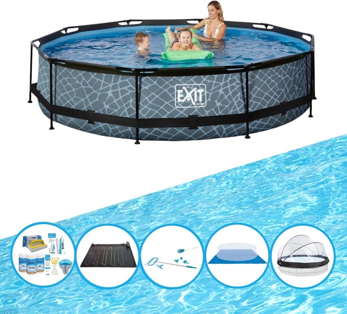 EXIT Zwembad Stone Grey - ø360x76 cm - Frame Pool - Inclusief bijbehorende accessoires