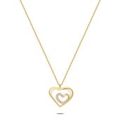 Twice As Nice Halsketting in 18kt verguld zilver, open hart, hartje met zirkonia  40 cm+5 cm