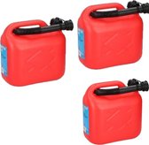 Synx Tools 3x Jerrycan benzine 10L Rood voor brandstof en Water - Auto Tank- inclusief schenktuit / Met Tuit - benzine / diesel - Jerrycan brandstof