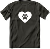 Cat Love Paw - Katten T-Shirt Kleding Cadeau | Dames - Heren - Unisex | Kat / Dieren shirt | Grappig Verjaardag kado | Tshirt Met Print | - Donker Grijs - S