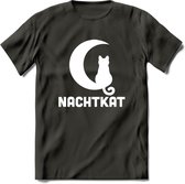 Nachtkat- Katten T-Shirt Kleding Cadeau | Dames - Heren - Unisex | Kat / Dieren shirt | Grappig Verjaardag kado | Tshirt Met Print | - Donker Grijs - M