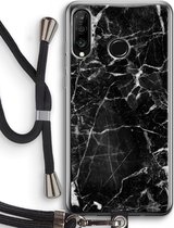 Case Company® - Huawei P30 Lite hoesje met Koord - Zwart Marmer - Telefoonhoesje met Zwart Koord - Bescherming aan alle Kanten en Over de Schermrand