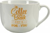 koffiemok Coffee Break 500 ml porselein wit/goud