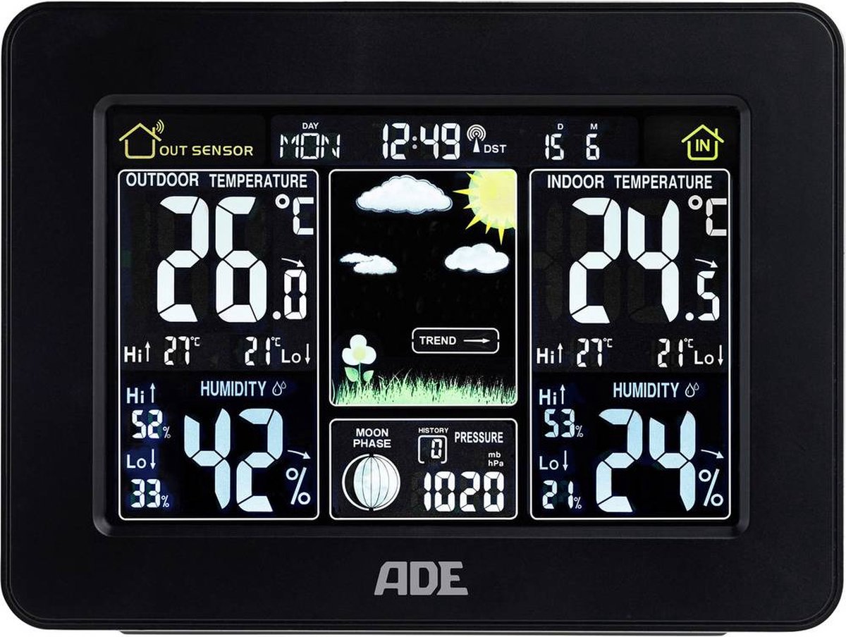 ADE mit Außensensor WS 1503 Draadloos weerstation Verwachting voor 1 dag