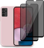 Hoesje voor Samsung A13 4G + 2x Privacy Screenprotector voor Samsung A13 4G – Privé Gehard Glas Cover - Suède Case Rose