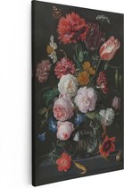 Artaza Canvas Schilderij Stilleven met Bloemen in een Glazen Vaas - Jan Davidsz de Heem - 20x30 - Klein - Kunst - Canvas Print