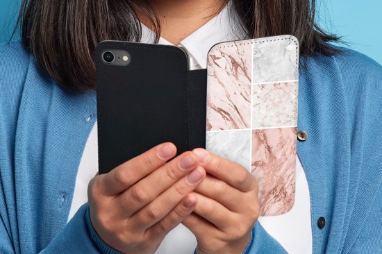 Étui pour téléphone Bookcase iPhone SE 2020 - Marbre - Wit - Rosé - Avec compartiments - Étui portefeuille avec fermeture magnétique