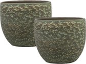 Set de 2x cache-pots / pots de fleurs au look lave vert brillant Dia 15 cm et Hauteur 13 cm - Pour l'intérieur