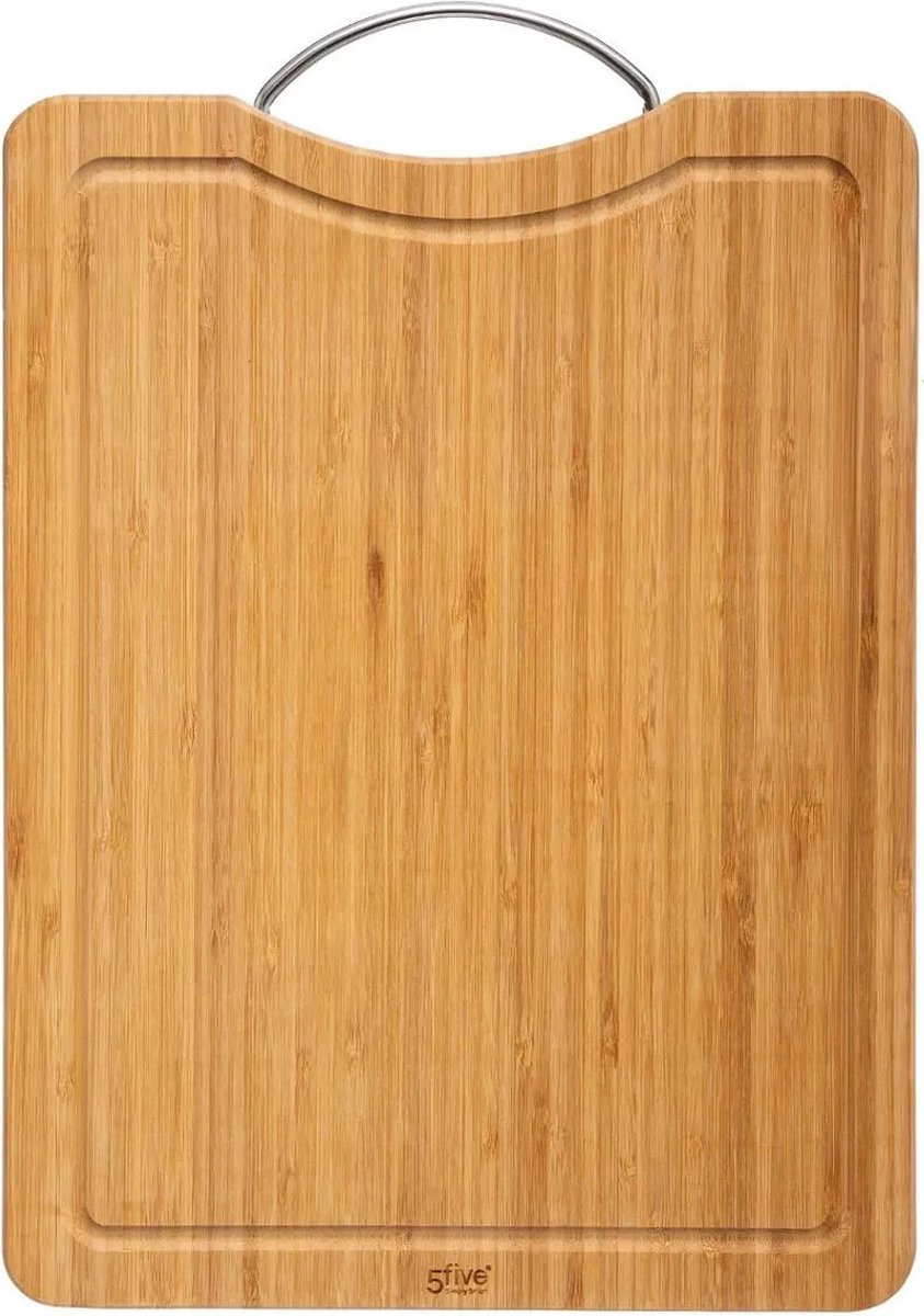 Snijplank met metalen handvat - 30 x 20 cm - bamboe hout - Serveerplank - Broodplank